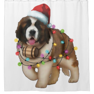 Cute St. Bernard Dog Funny Xmas Holiday Gift Shower Curtain