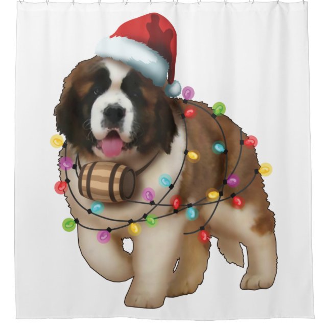 Cute St. Bernard Dog Funny Xmas Holiday Gift Shower Curtain (Front)