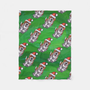 Cute St. Bernard in Hat Pattern on Green Fleece Blanket