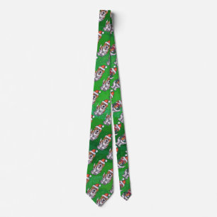 Cute St. Bernard in Hat Pattern on Green Tie