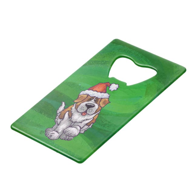 Cute St. Bernard in Santa Hat on Green (Front Angled)