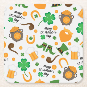Cute St. Paddy's Day Irish Themed Pattern Square Paper Coaster