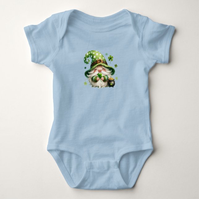 Cute St. Patrick’s Day Gnome with Shamrocks Baby Bodysuit (Front)