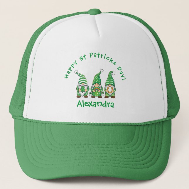 Cute St. Patrick’s Day Gnomes,Shamrock Trucker Hat (Front)