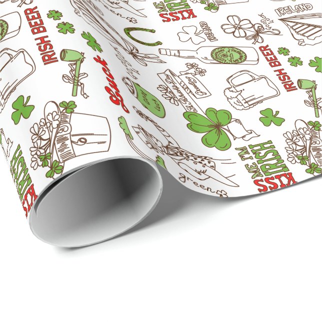 Cute St Patrick Symbols Illustration Doodle Style Wrapping Paper (Roll Corner)