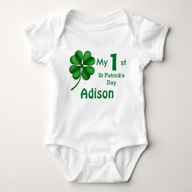 Cute St Patrick's Day Baby Boy or Girl Shamrock Bodysuit (Front)
