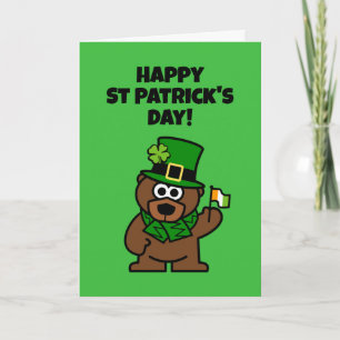 Cute St Patrick's Day card with leprechaun bear