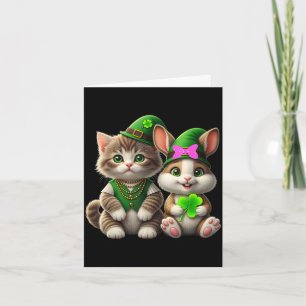 Cute st. patrick's day cat and bunny tee kids boys card