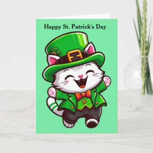 Cute St. Patrick's Day Cat Folded Holiday Card