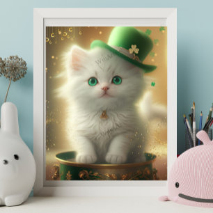 Cute St Patricks Day Cat Pot of Gold Art  Poster