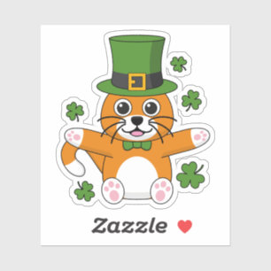 Cute St Patrick's Day Cat with Shamrocks Cartoon