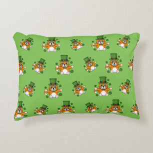 Cute St Patrick's Day Cat with Shamrocks Cartoon Decorative Cushion