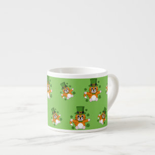 Cute St Patrick's Day Cat with Shamrocks Cartoon Espresso Cup