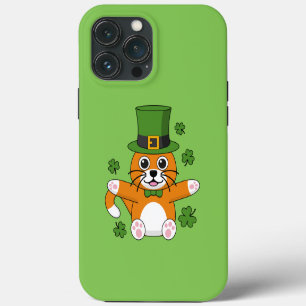 Cute St Patrick's Day Cat with Shamrocks Cartoon iPhone 13 Pro Max Case