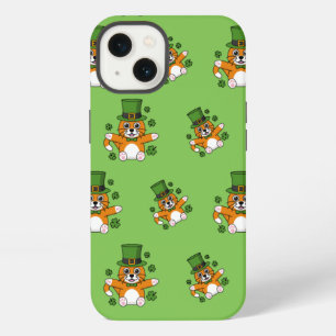 Cute St Patrick's Day Cat with Shamrocks Cartoon iPhone 13 Case