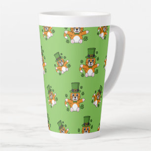 Cute St Patrick's Day Cat with Shamrocks Cartoon Latte Mug