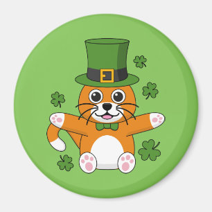 Cute St Patrick's Day Cat with Shamrocks Cartoon Magnet