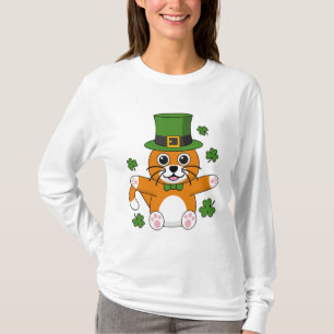 Cute St Patrick's Day Cat with Shamrocks Cartoon T-Shirt