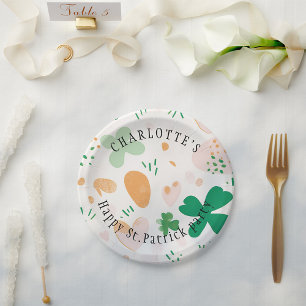 Cute St. Patricks Day Custom Green Clover Paper Plate