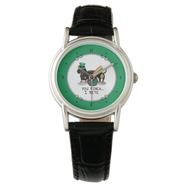 Cute St. Patrick's Day Dachshund (black & tan) Watch (Front)