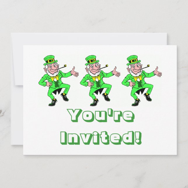 Cute St. Patrick's Day Dancing Leprechaun Invitation (Front)
