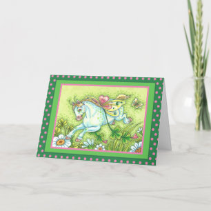 CUTE ST. PATRICK'S DAY FLYING IRISH PONY, FAIRY HOLIDAY CARD