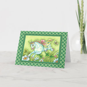 CUTE ST. PATRICK'S DAY FLYING IRISH PONY, FAIRY HOLIDAY CARD