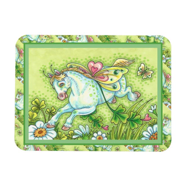 CUTE ST. PATRICK'S DAY FLYING IRISH PONY, FAIRY MAGNET (Horizontal)