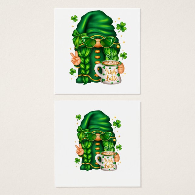 Cute St Patricks Day Gnome Drinking Coffee (Front & Back)