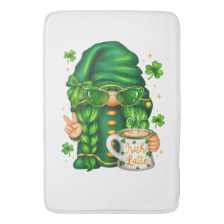 Cute St Patricks Day Gnome Drinking Coffee Bath Mat