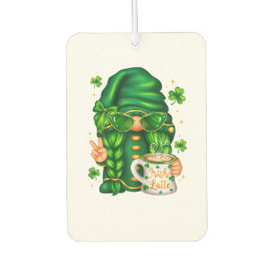 Cute St Patricks Day Gnome Drinking Coffee Car Air Freshener