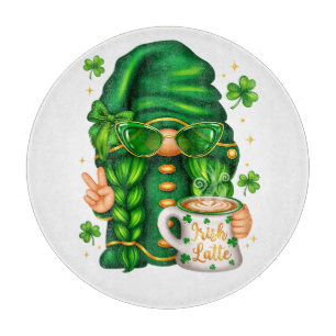 Cute St Patricks Day Gnome Drinking Coffee Cutting Board