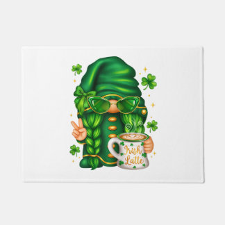 Cute St Patricks Day Gnome Drinking Coffee Doormat