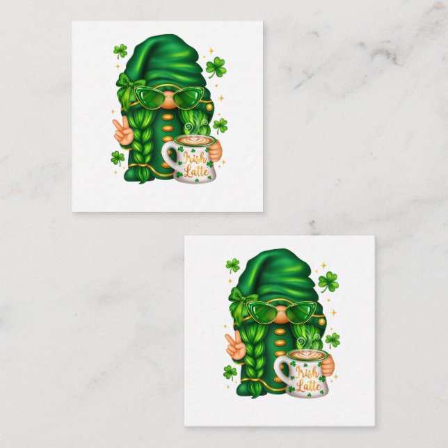 Cute St Patricks Day Gnome Drinking Coffee Enclosure Card (Front/Back)