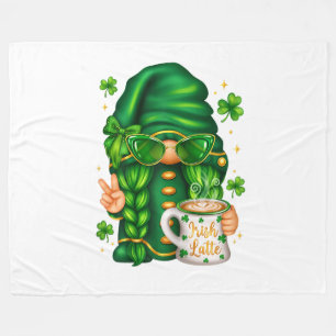 Cute St Patricks Day Gnome Drinking Coffee Fleece Blanket
