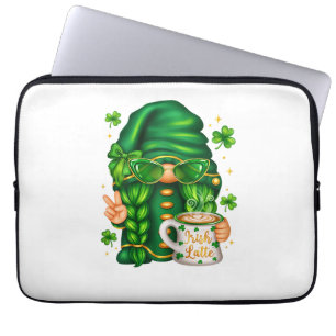 Cute St Patricks Day Gnome Drinking Coffee Laptop Sleeve