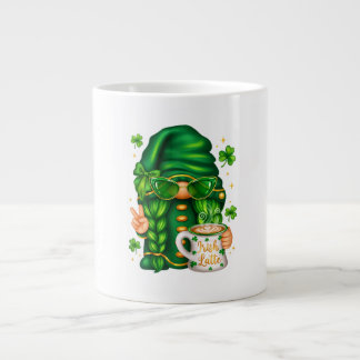 Cute St Patricks Day Gnome Drinking Coffee Large Coffee Mug