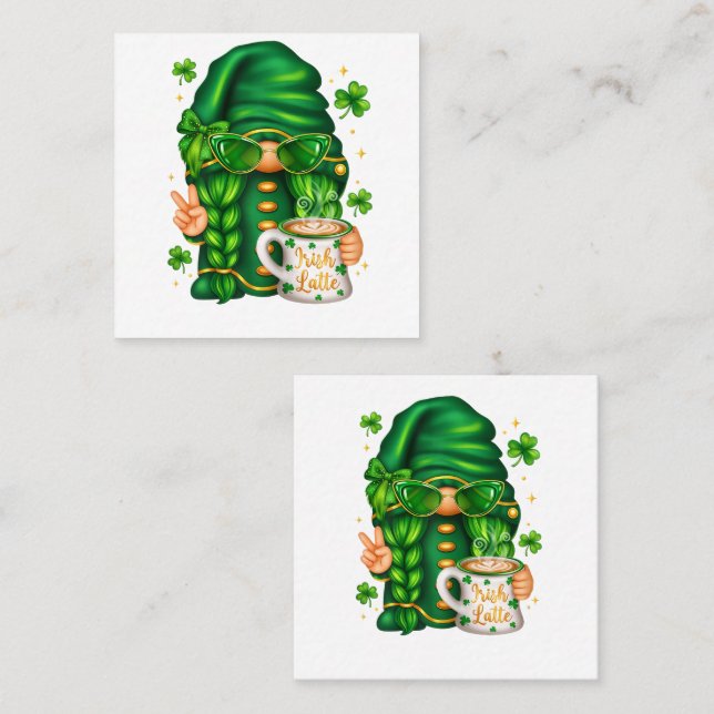Cute St Patricks Day Gnome Drinking Coffee Loyalty Card (Front/Back)