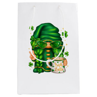 Cute St Patricks Day Gnome Drinking Coffee Medium Gift Bag