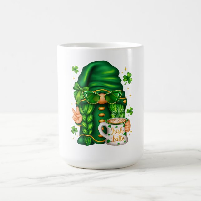 Cute St Patricks Day Gnome Drinking Coffee Mug (Center)