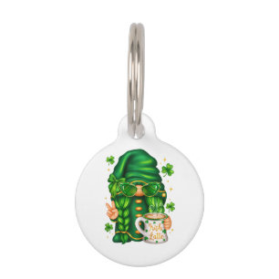 Cute St Patricks Day Gnome Drinking Coffee Pet Tag