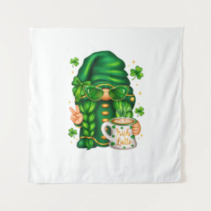 Cute St Patricks Day Gnome Drinking Coffee Tapestry