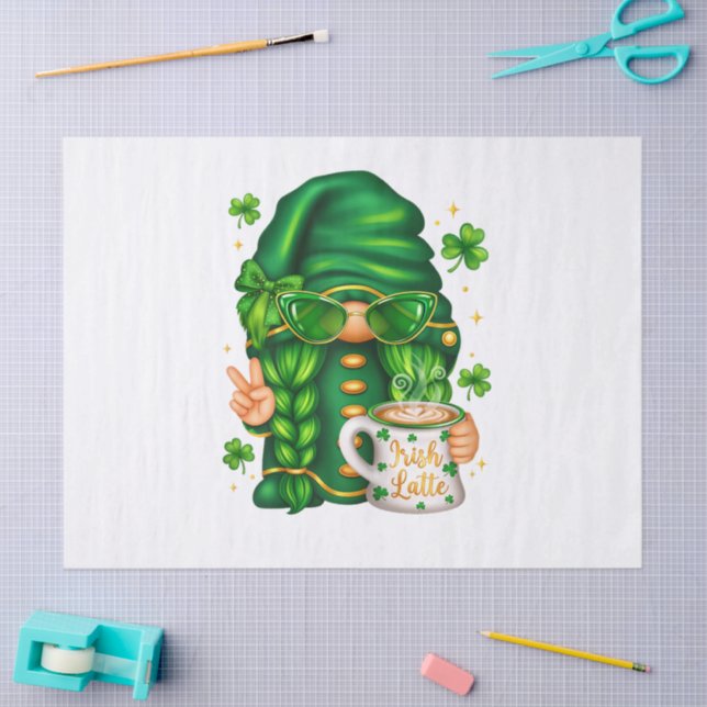 Cute St Patricks Day Gnome Drinking Coffee Tissue Paper (Craft)
