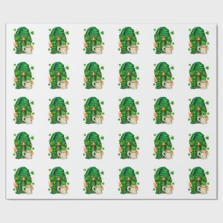 Cute St Patricks Day Gnome Drinking Coffee Wrapping Paper