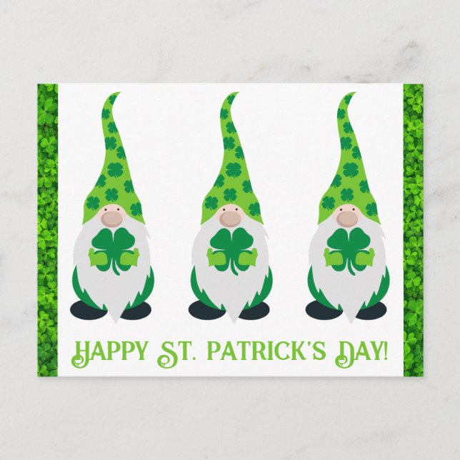 Cute St Patricks Day Gnome Green Shamrock Postcard (Front)