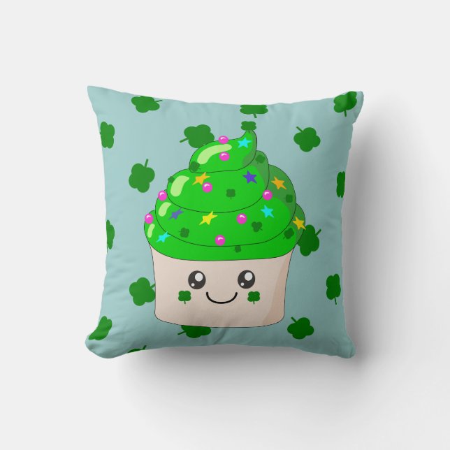 Cute St Patricks Day Green Cupcake Cushion (Front)