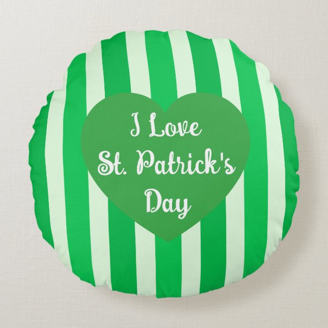 Cute St. Patrick's Day Green Striped Simple Round Cushion (Front)