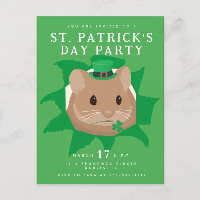 Cute St Patrick's Day Hamster peeking through hole Postcard (Front)