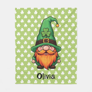 Cute St. Patrick's Day Lucky Leprechaun Gnome Fleece Blanket