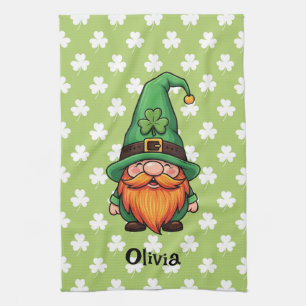 Cute St. Patrick's Day Lucky Leprechaun Gnome  Tea Towel